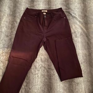 burgundy jeans.